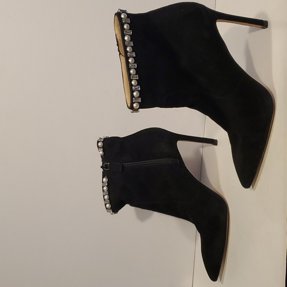 Stuart Weitzman Arista Shine Crystal Pearl Black Suede Ankle Booties Size 8.5B - Picture 7 of 16